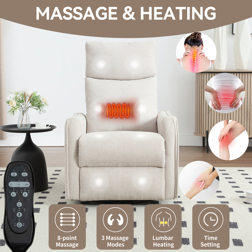 Heat Massage Manual Recliner Chair with Rocker and Swivel in Fabric for Living - Image 5