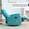 Manual Recliner Chair with Rocker and Swivel in Fabric for Living Room Blue