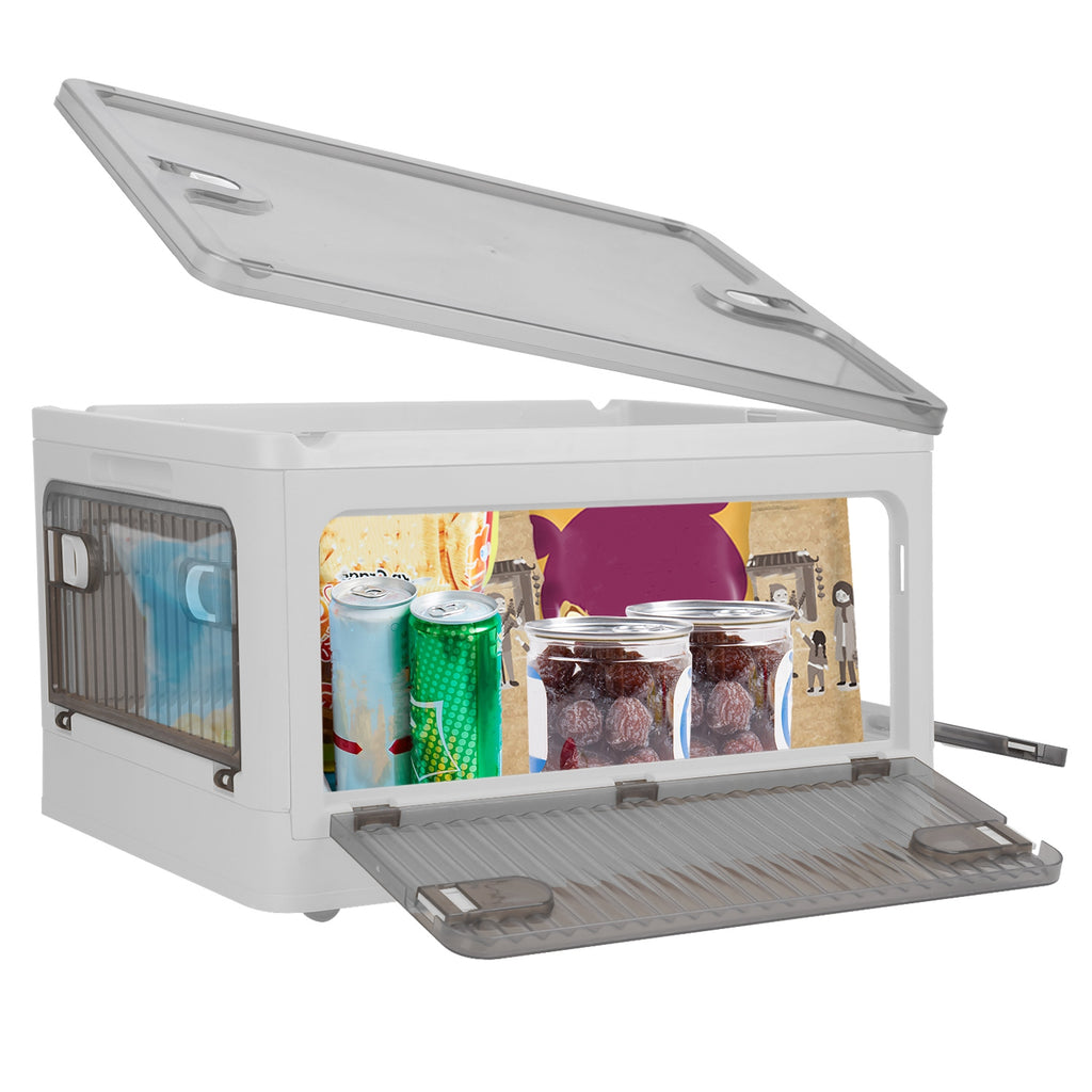70-Quart Collapsible Stackable Storage Bin Container with Latching Doors - Main Front View
