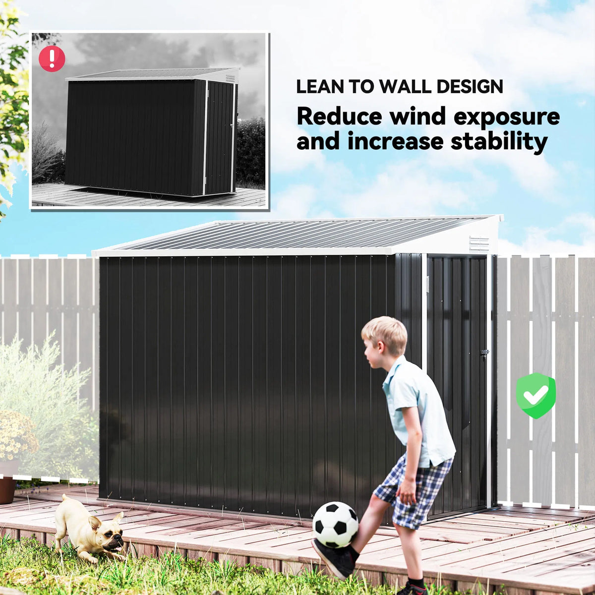 4' x 8' Outdoor Storage Shed Lean to Shed Outdoor Metal Tool Shed with Lockable - Image 2