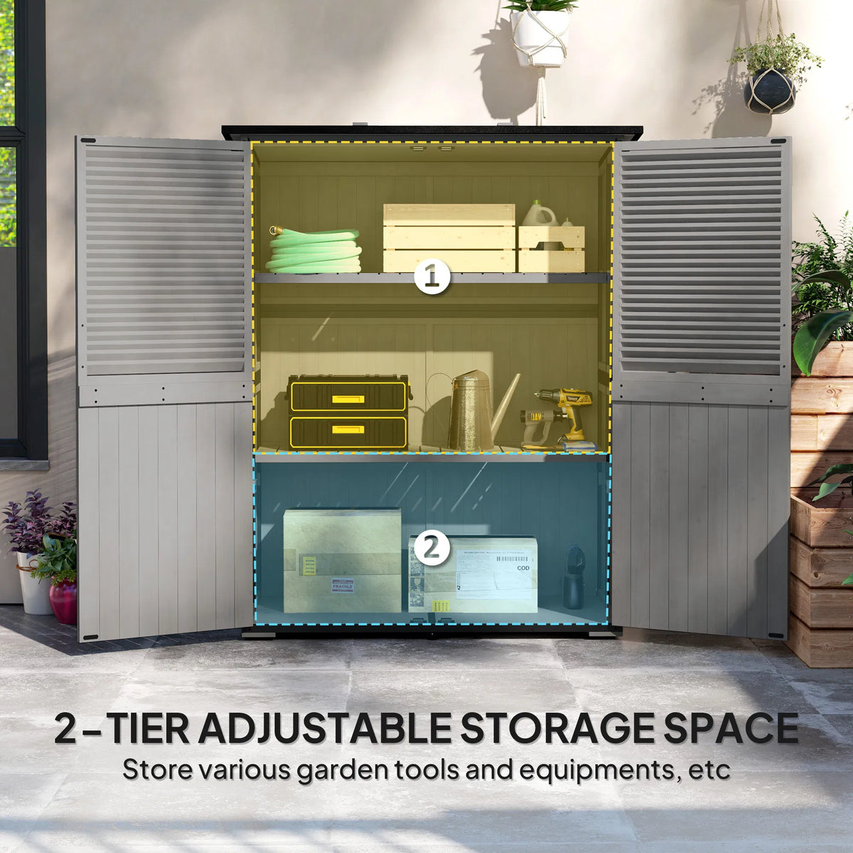 Outdoor Storage Cabinet Wood Garden Shed with Steel Frame Asphalt Roof 2 - Image 4