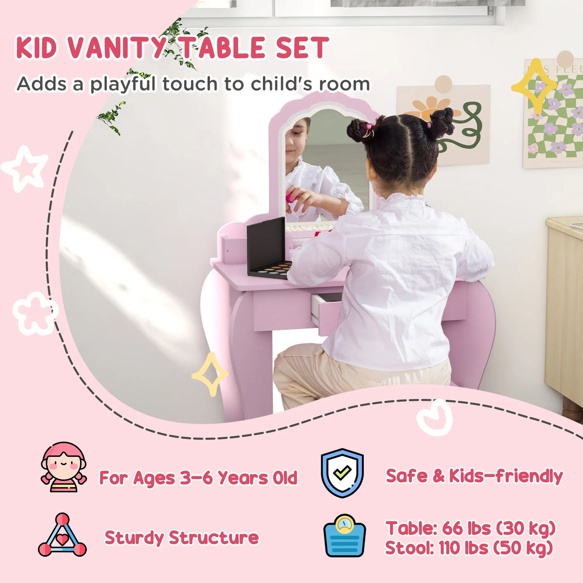 Makeup Vanity with Mirror and Stool Cloud Design Drawer Storage Boxes for - Image 4