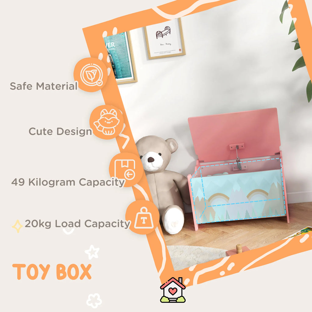 Toy Box with Lid Toy Chest Storage Organizer for Bedroom with Safety Hinge Pink