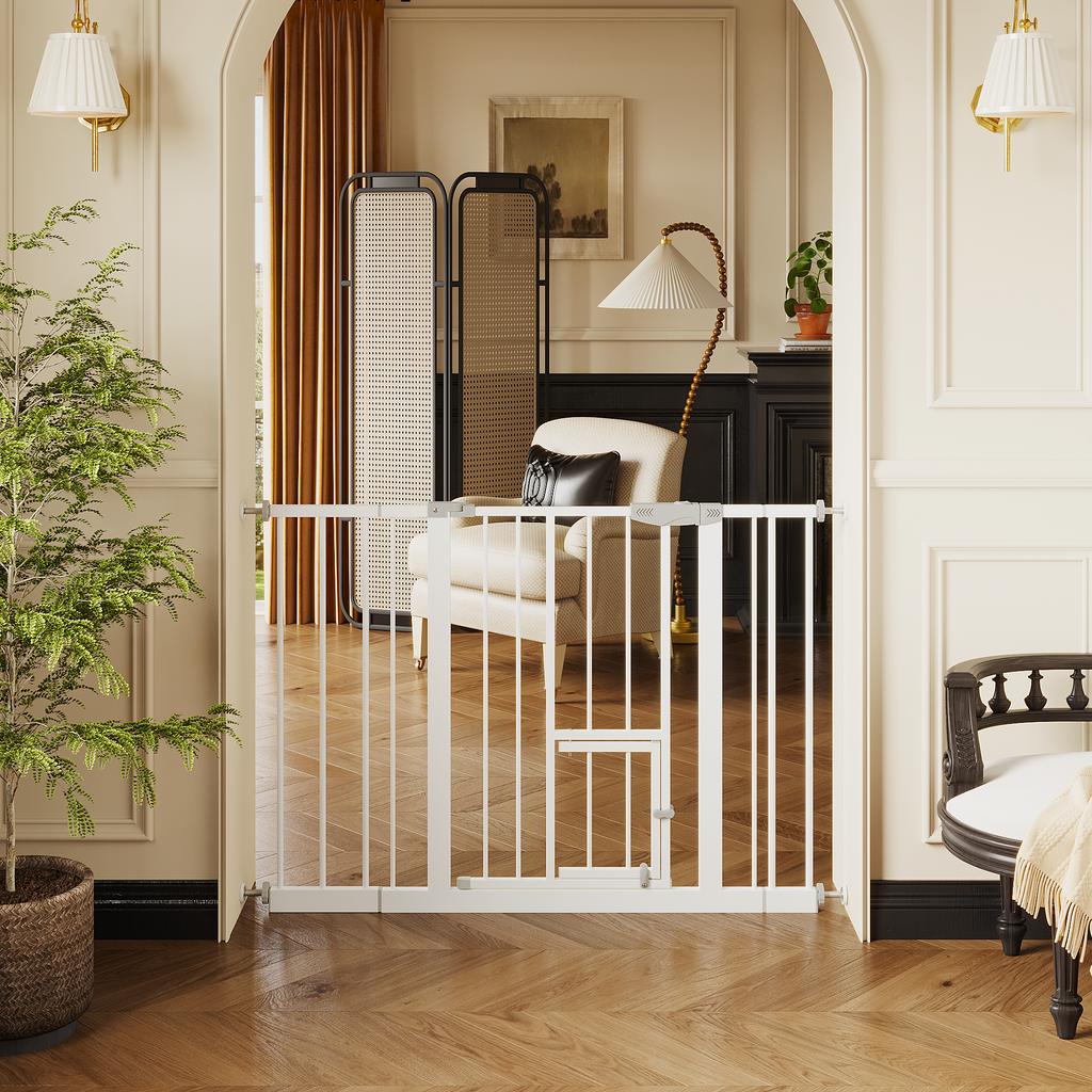 Baby Gate With Cat Door 29 44 1" Metal Pet For Stairs Doorways Pressure - Image 3
