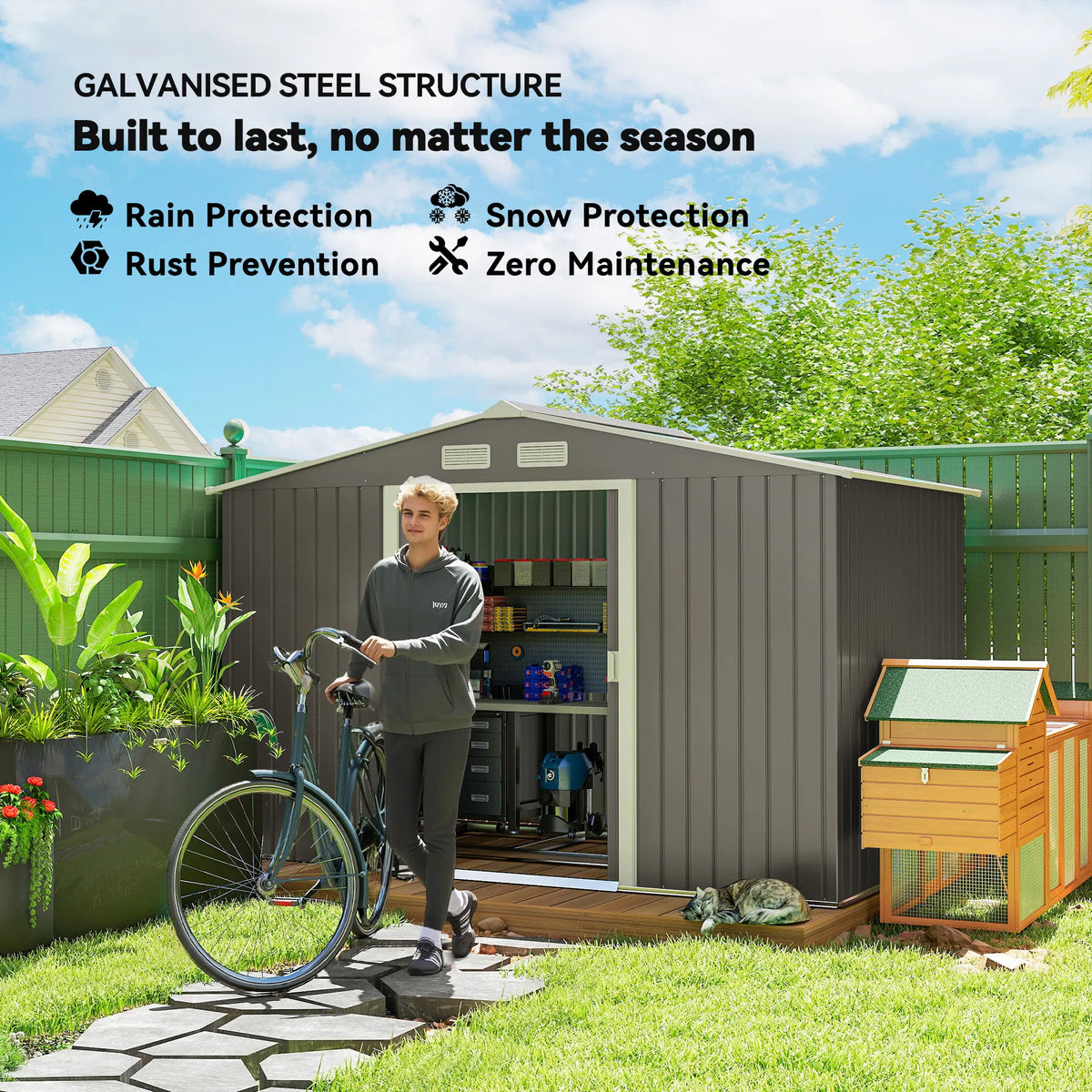 9x6 Galvanized Steel Ventilated Garden Storage Shed with Double Doors - Image 2