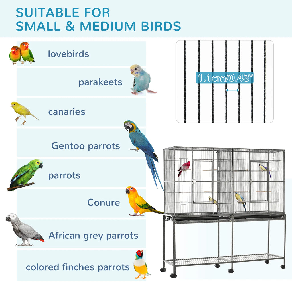 64" Extra Large Bird Cage Rolling Metal Parrot Cage Bird House with - Image 4