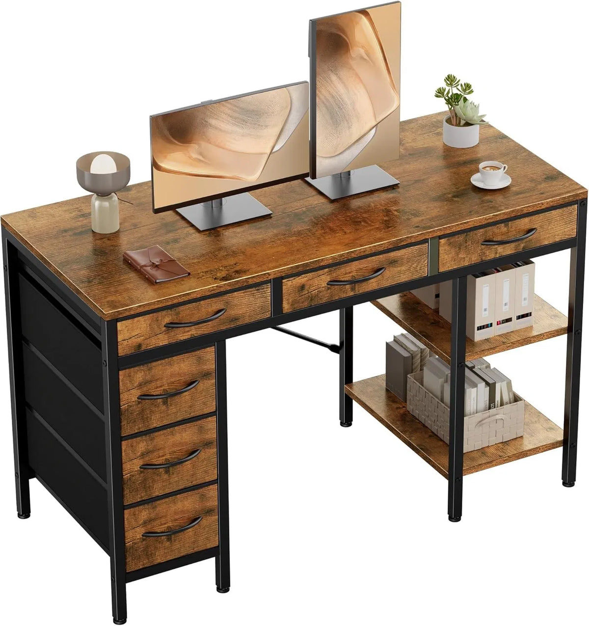 47 55 Inch Computer Desk with 6 Drawers Storage Shelves Home Office Gaming Desk - Image 4
