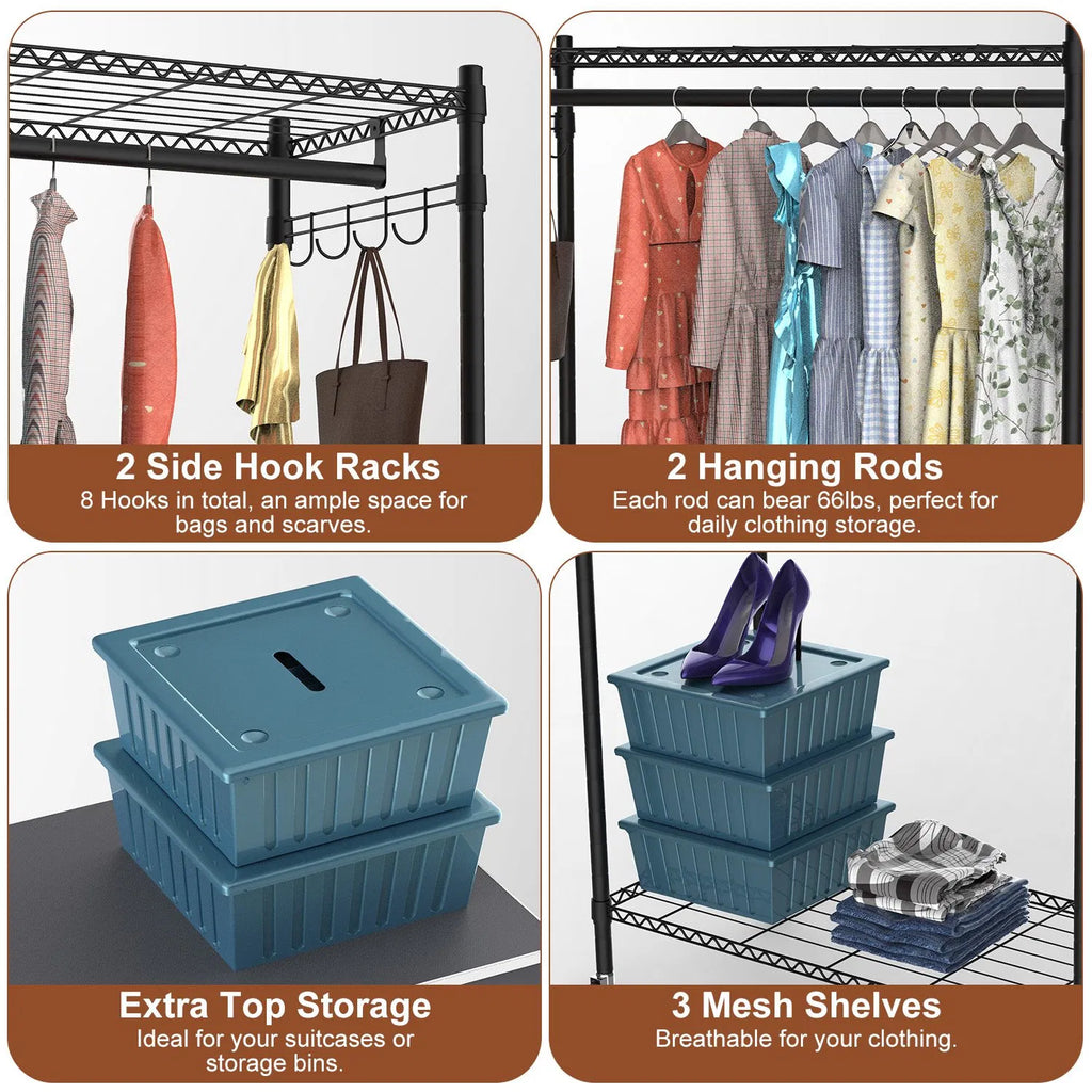 2 Tier Clothing Rack With Cover Portable Wardrobe Closet Covered Garment Rack - Image 2