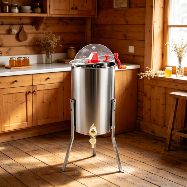 3 Frame Manual Honey Extractor Stainless Steel Beekeeping Honey Spinner With - Image 3