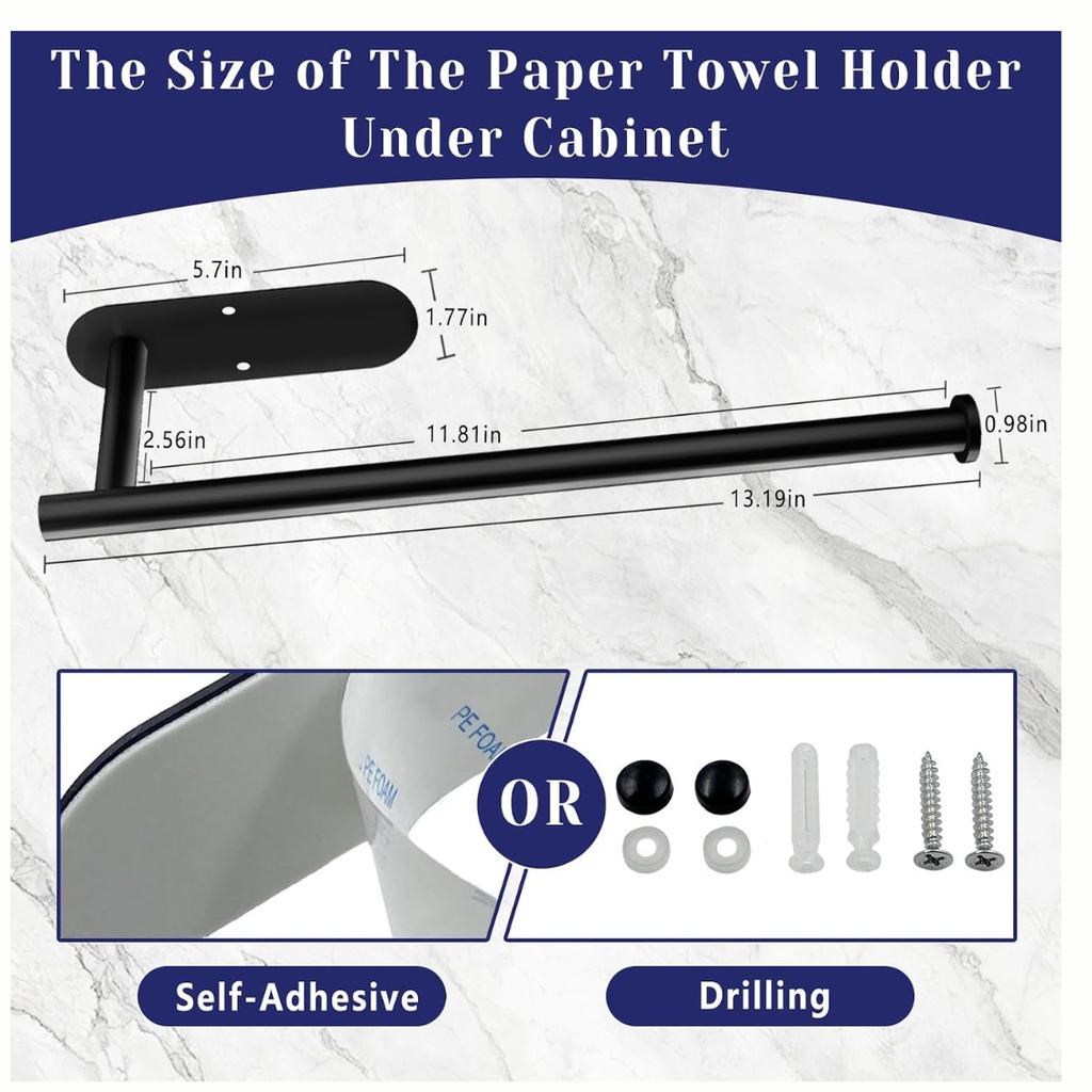 Black Self Adhesive Paper Towel Holder Under Cabinet Kitchen Roll Storage Rack