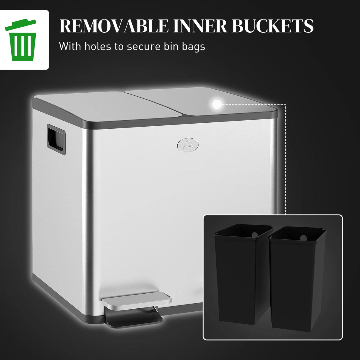 Dual Garbage Bin Soft Close Trash Can with Foot Pedal 2 x 15 Liter Garbage - Image 5