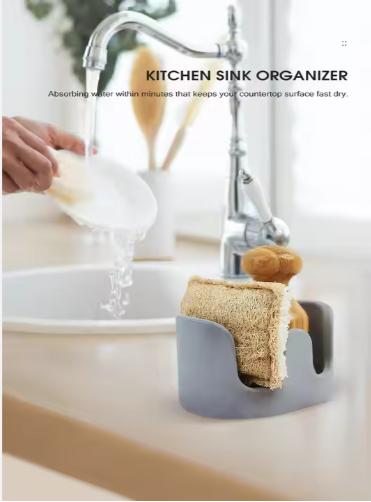Diatom Mud Sponge Rack Kitchen & Bathroom Sink Caddy For Sponges Scrubbers - Image 2