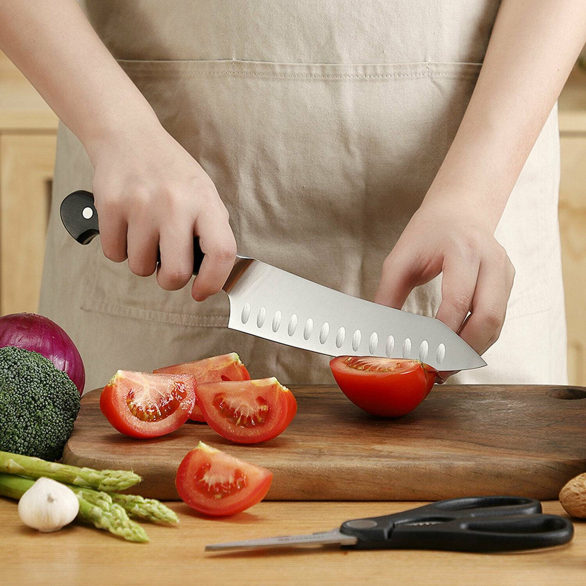 2Pcs Chef Knife Set Stainless Steel Kitchen Shears Scissor Cutlery Slicing Gift - Image 3