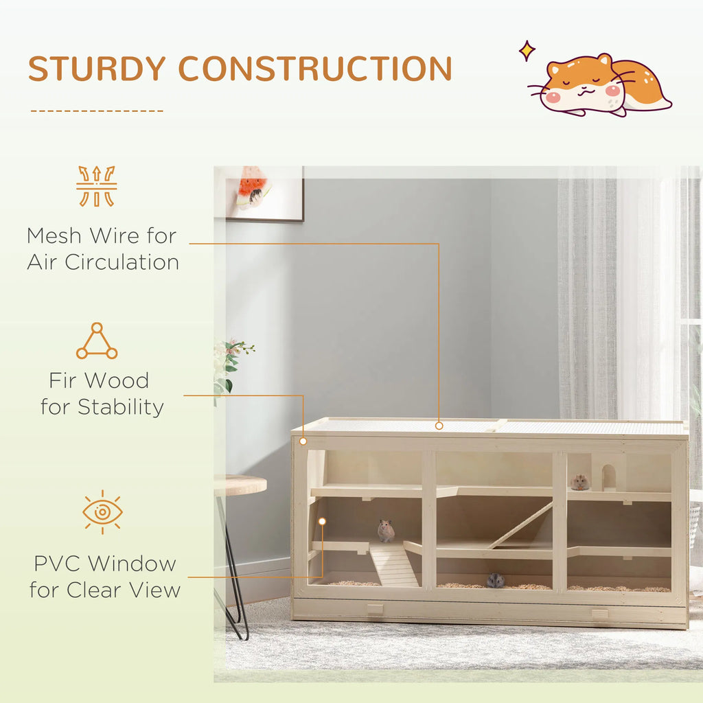 Wooden Hamster Cage Rat Cage with Slide Tray Natural Wood - Image 4
