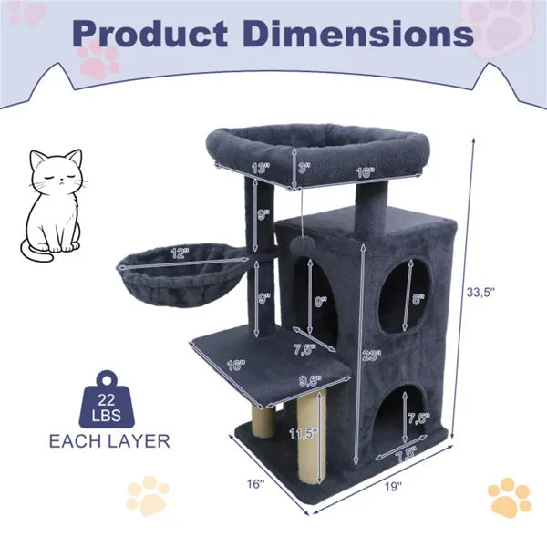 Dark Gray 33.5" Multi Level Cat Tree With 2 Tier Condo Sisal Scratching Posts - Image 4