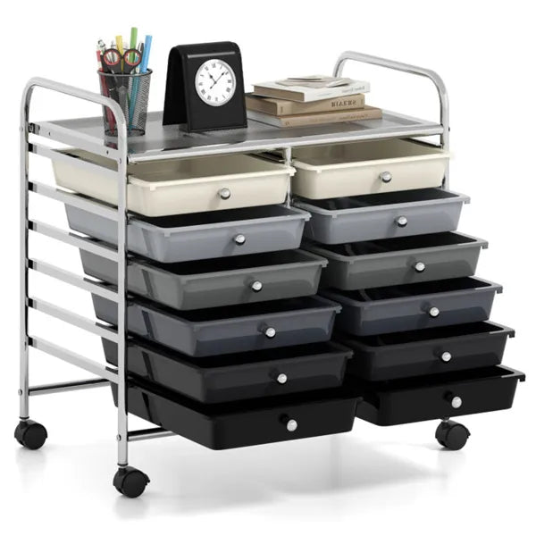12 Drawer Rolling Storage Cart 2 Row 10 Storey Multicolor Drawers 4 Wheels - Image 2