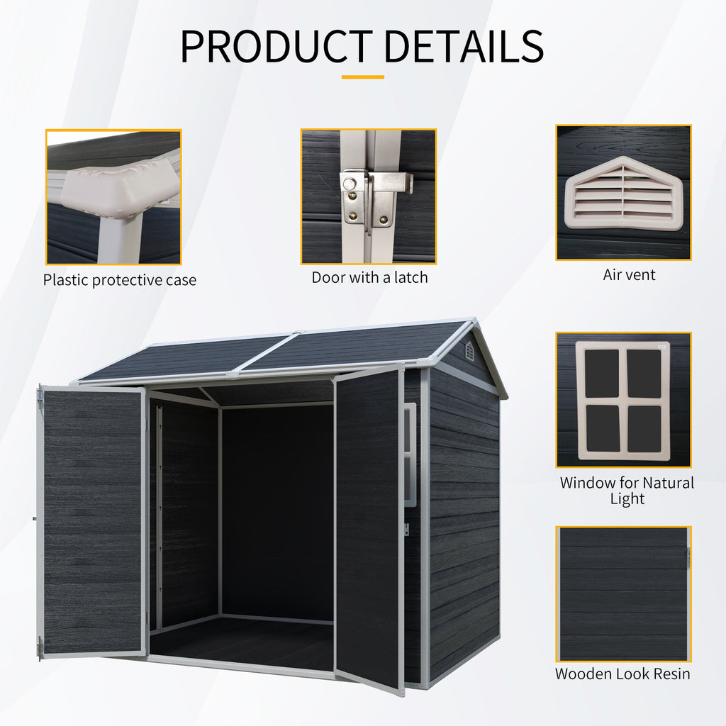 8x6ft all weather resin outdoor storage shed with heavy duty floor and dual windows in black - angle 4 detail