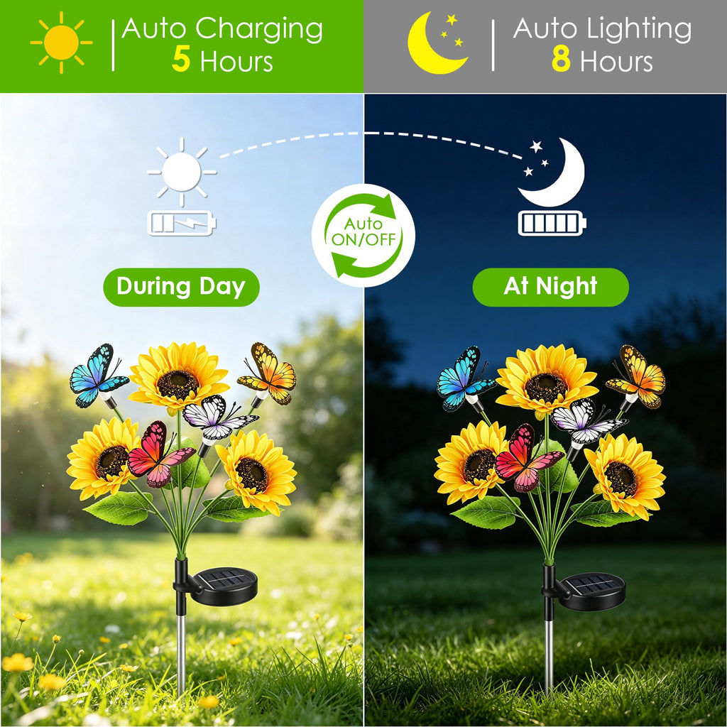 4Pcs Solar Sunflower Lights Outdoor Waterproof Warm White Solar Landscape - Image 3