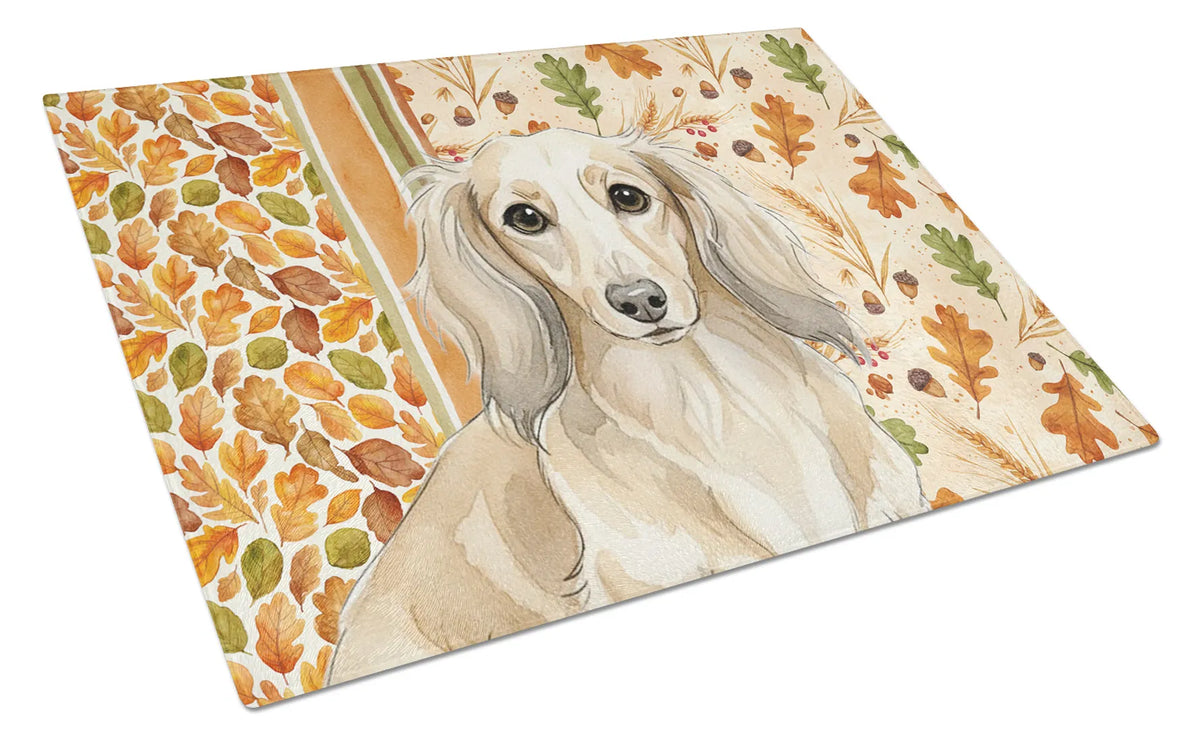 Longhaired Cream Dachshund Heirloom Fall Glass Cutting Board Decorative