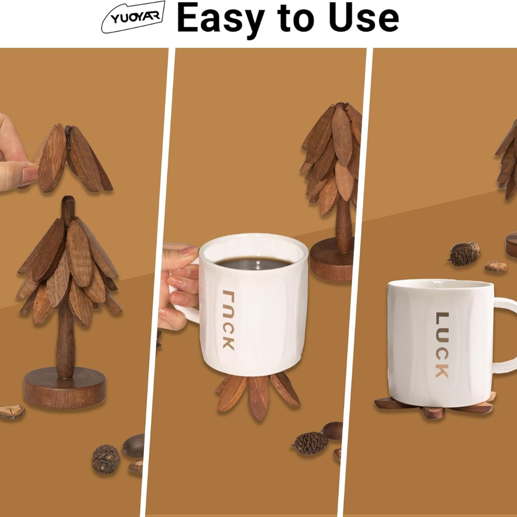 Tree Shaped Wooden Coasters Set For Coffee Table Kitchen Dining Table Home - Image 2