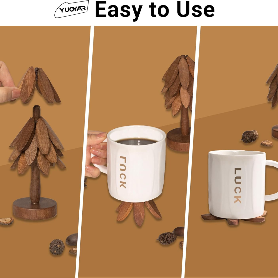 Tree Shaped Wooden Coasters Set For Coffee Table Kitchen Dining Table Home - Image 2