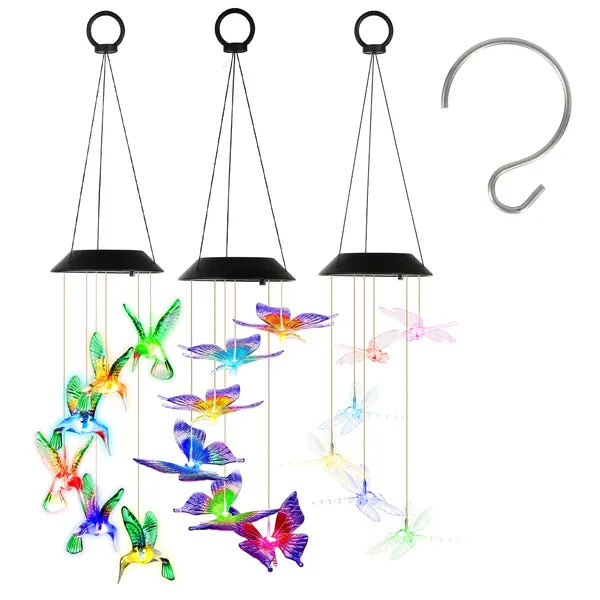 3Pack Solar Hummingbird Butterfly Dragonfly Wind Chimes 7 Color Changing Wind - Image 3