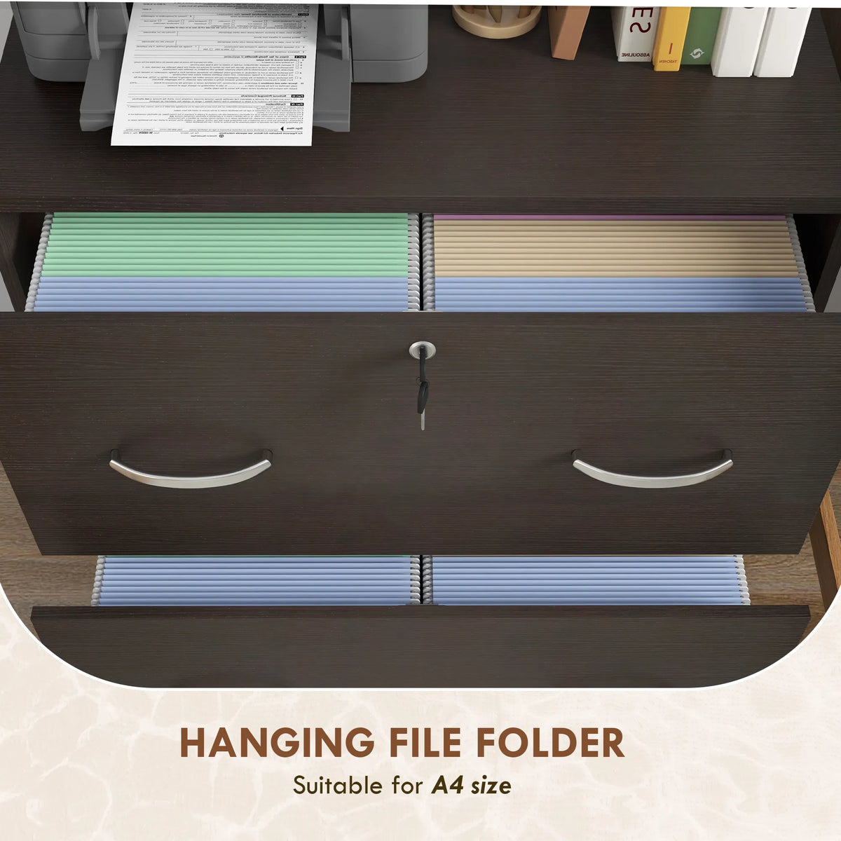2 Drawer File Cabinet with Lock Office Filing Cabinet Hanging Bar for Letter - Image 4
