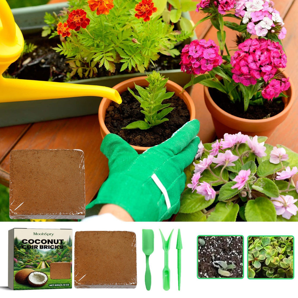 MOONSPRY Coconut Coir Brick and Mini Tool Set 60 g Coir Brick with 3 Mini Tools - Image 2