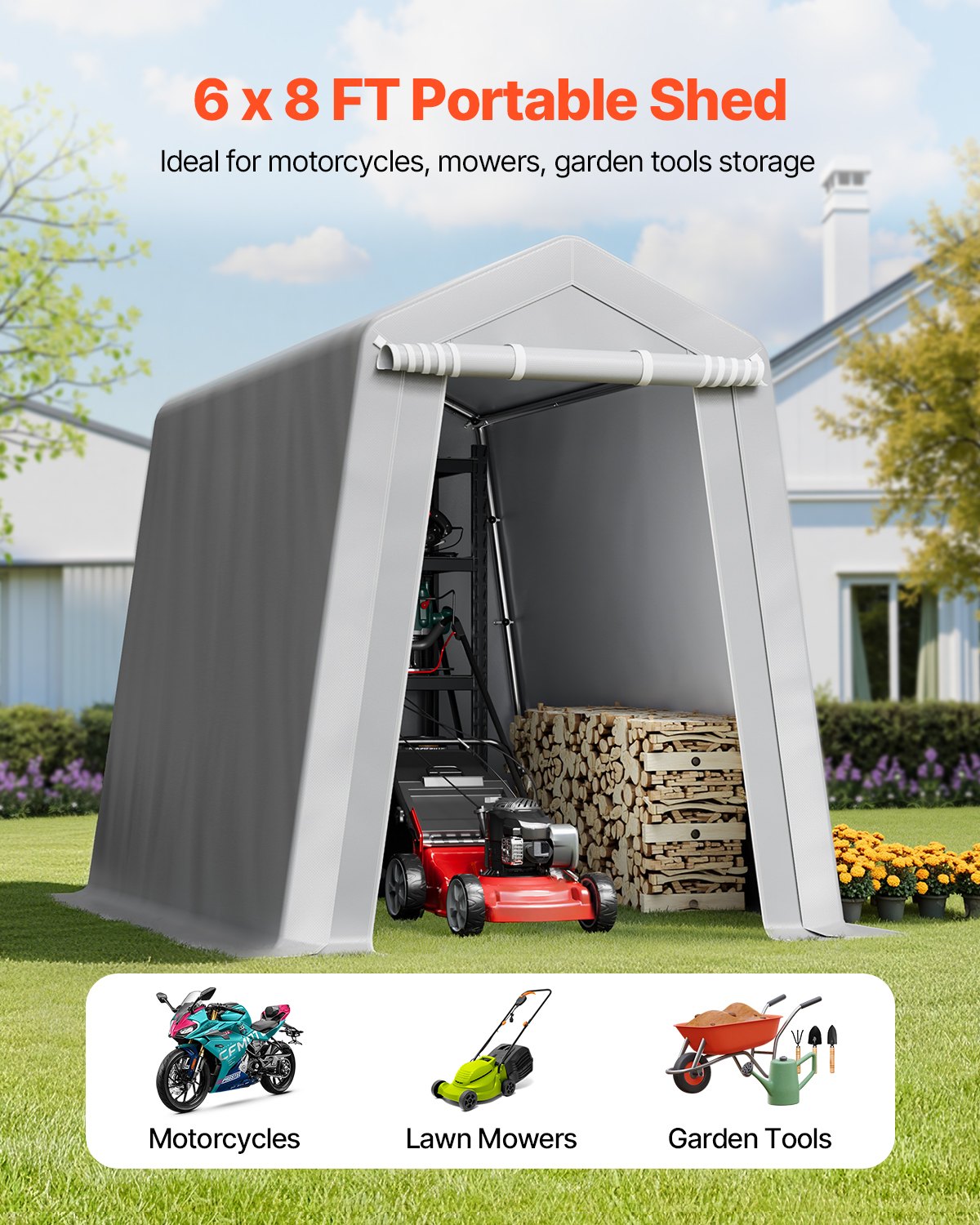 6x8ft outdoor storage shelter shed product view 4
