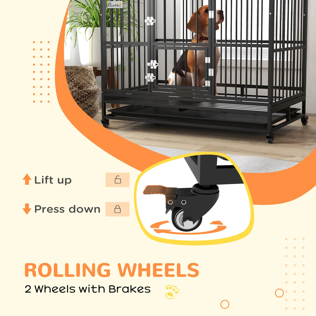 49" Heavy Duty Dog Crate with Removable Tray Doors Openable Roof for Large