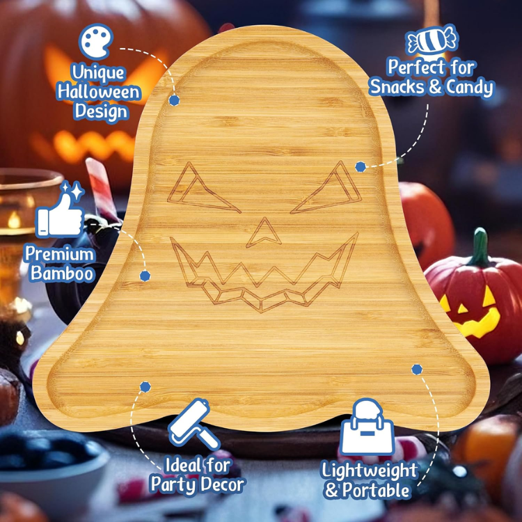 Ghost Shaped Bamboo Serving Tray 10 X 9 Inch Wooden Charcuterie Board Snack - Image 3
