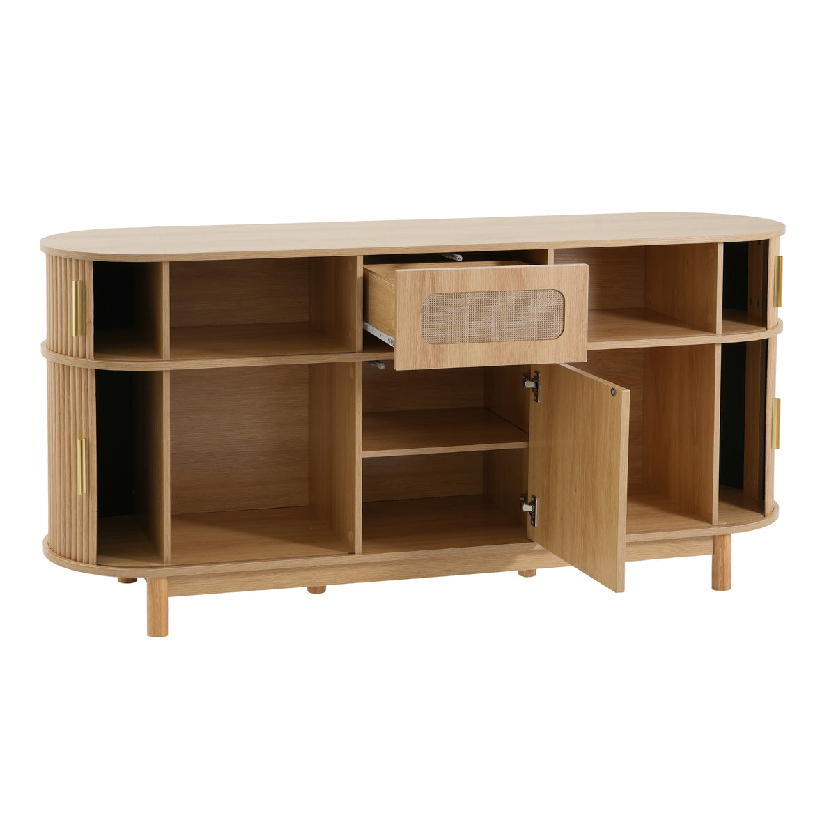 60.04" Natural Color Sideboard Buffet Cabinet with 4 Sliding Fluted Doors for - Image 2