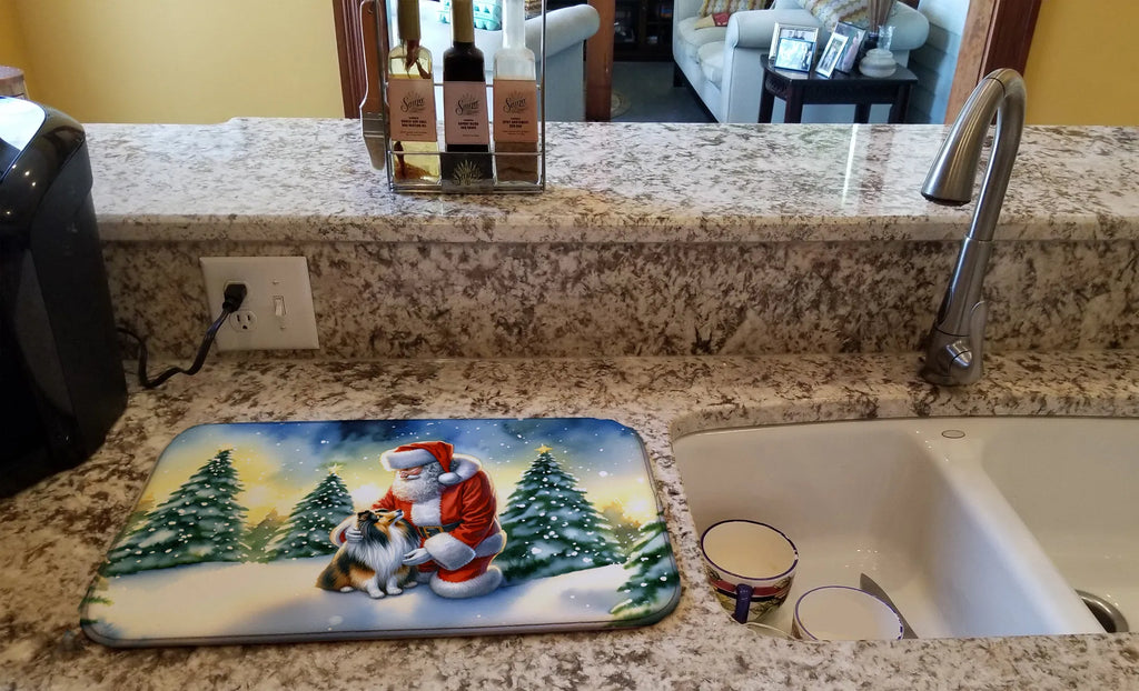 Sheltie and Santa Claus Dish Drying Mat Absorbent Dish Drying Mat Pad for - Image 5