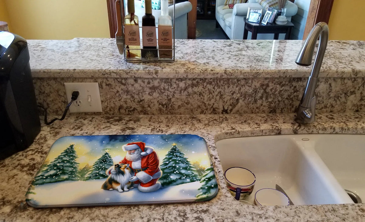 Sheltie and Santa Claus Dish Drying Mat Absorbent Dish Drying Mat Pad for - Image 5