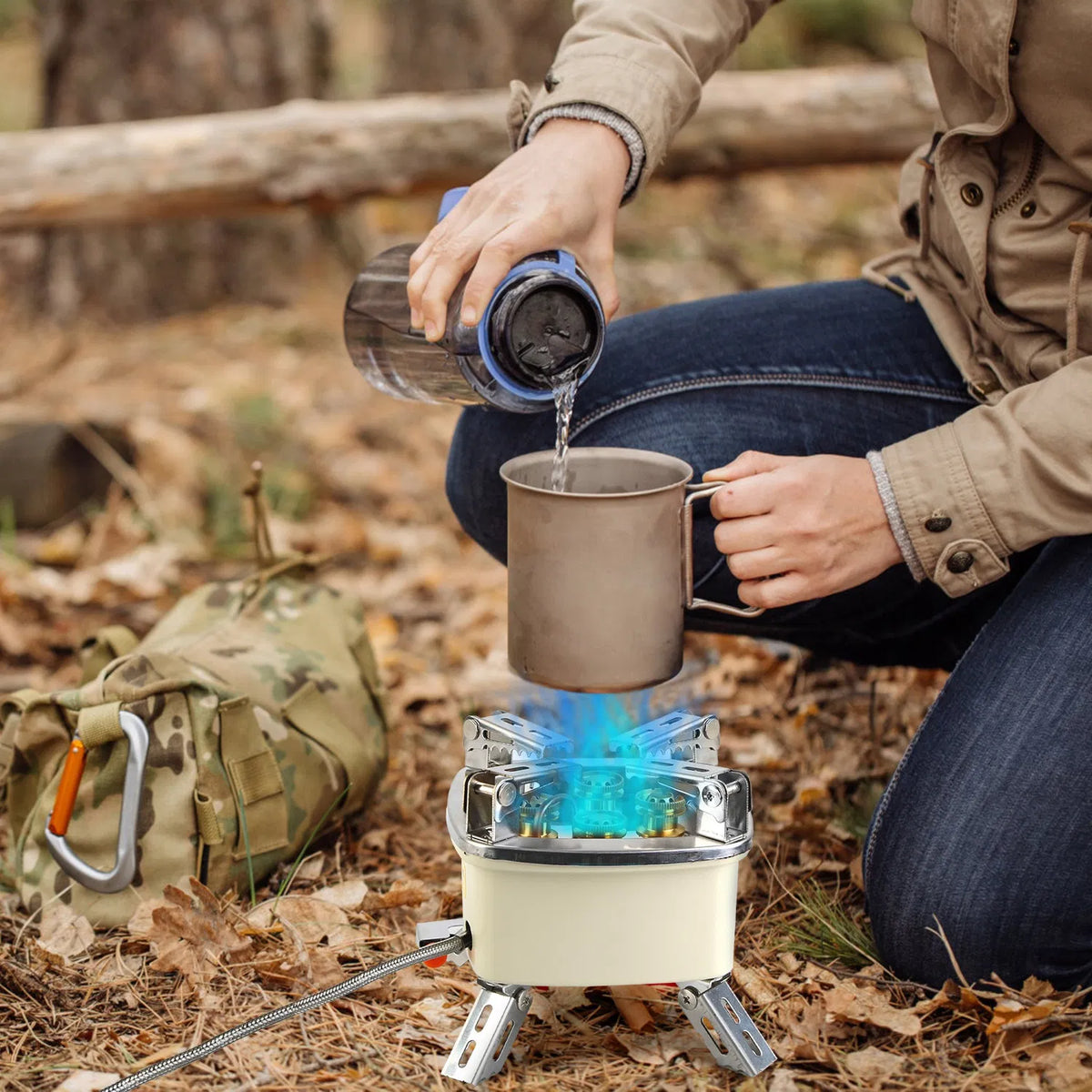 13000W Portable Windproof Camping Stove Five head Gas Cooking Burner with Piezo