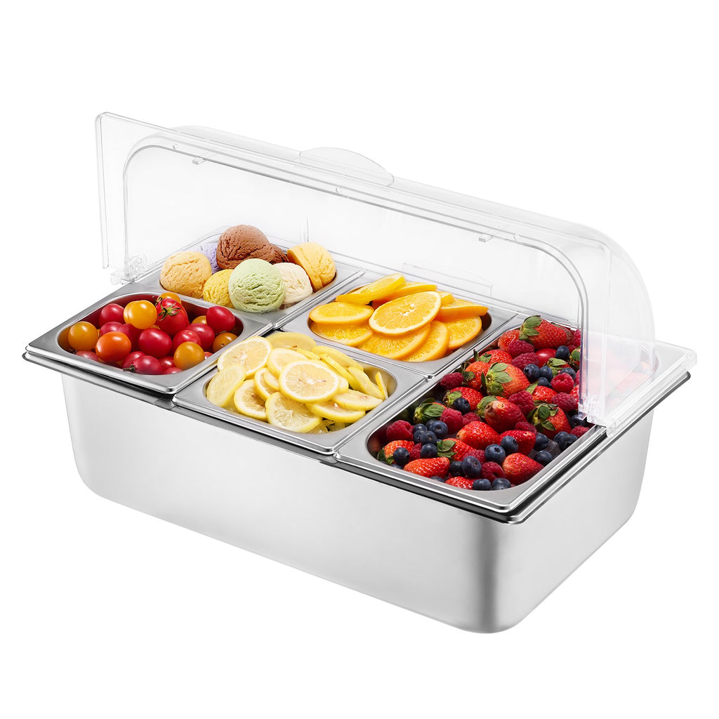 Countertop Food Serving Display Container 5 Pan Condiment Dispenser With Lid - Main View
