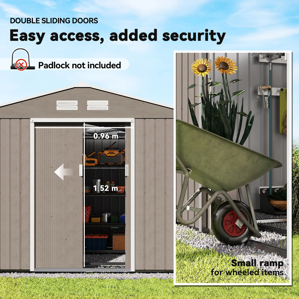 9.1'x6.4'x6.3' Garden Storage Shed w/ Foundation Kit Metal Tool Storage House - Image 4