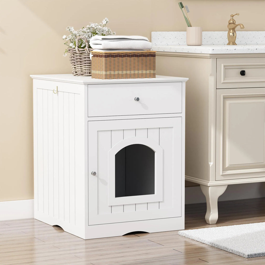 Wooden Pet House Cat Litter Box Enclosure with Drawer Side Table Indoor Pet - Image 3