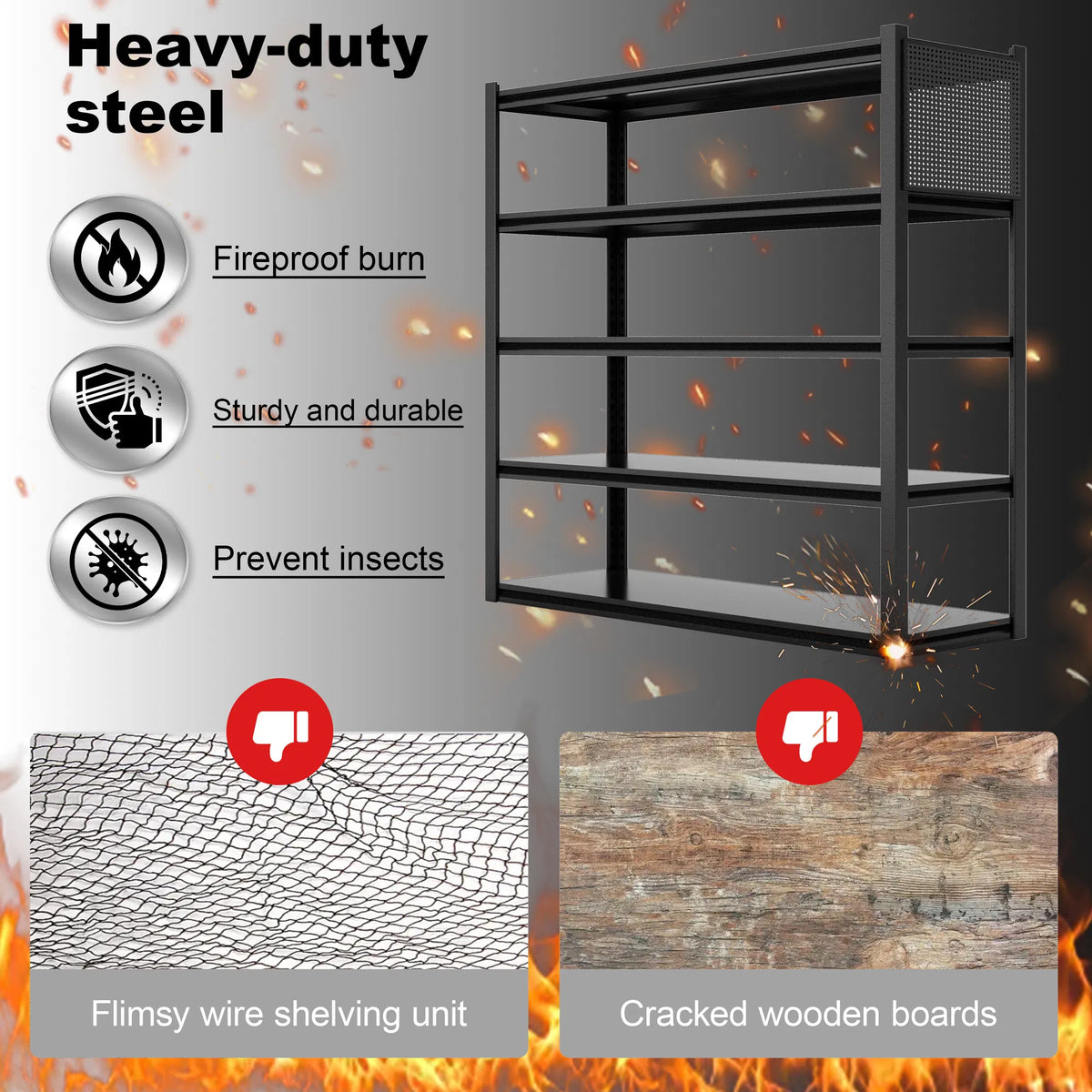Heavy Duty 5 Tier Steel Garage Shelving Units 72 in H x 48 in W x 24 in D Storage Rack - Additional Product View 6
