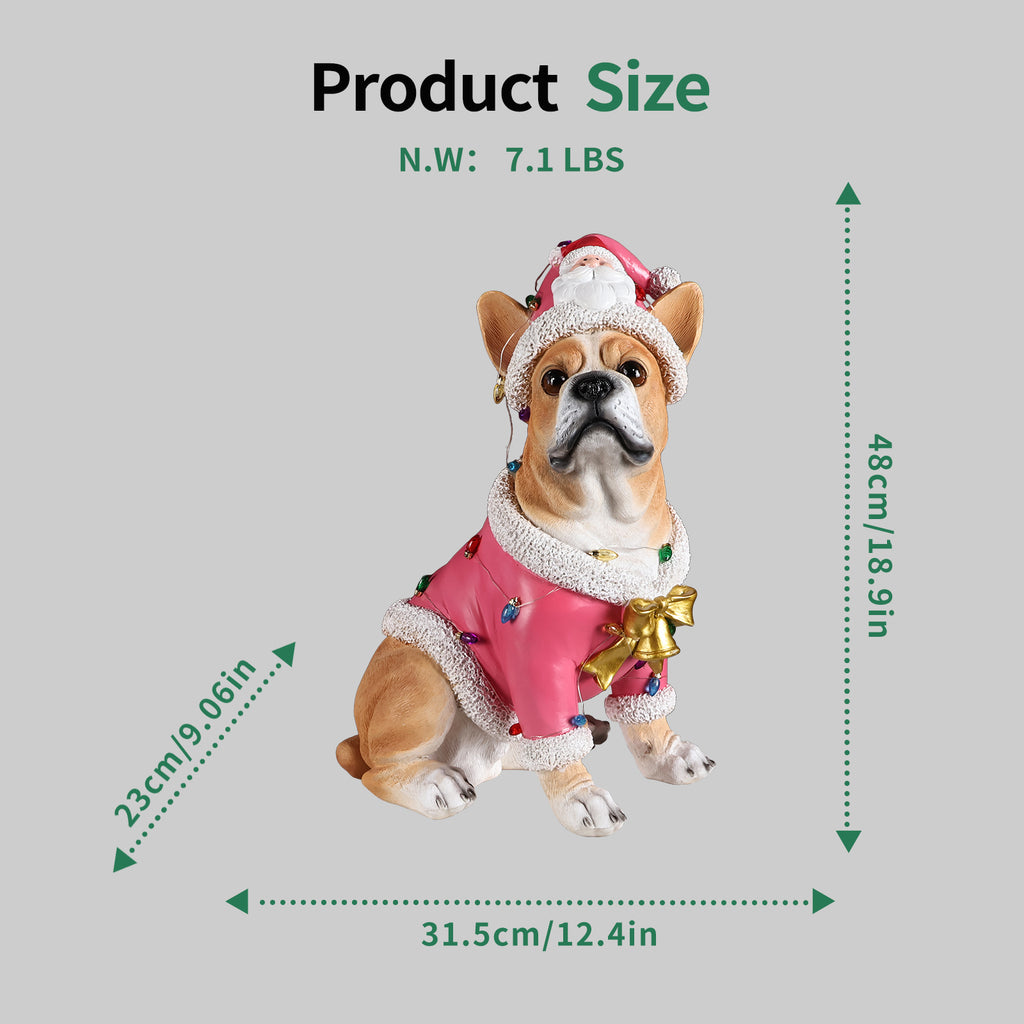 Christmas French Bulldog Statue Holiday Dog Figurine in Pink Santa Outfit - Image 2