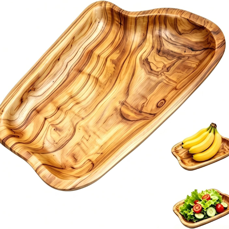 Shallow Wooden Fruit Bowl Hand Carved Root Wood Dish Rustic Fruit Platter For - Image 3