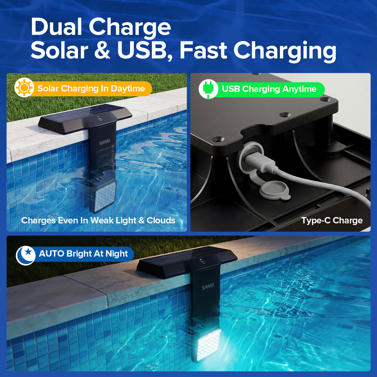 SANSI Solar Poolside RGB Light With Remote Rechargeable IP68 Waterproof Pool - Image 2