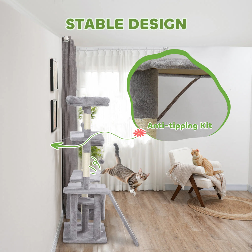 53" Cat Tree Cat Tower with Scratching Posts Cat Condo Beds Platforms Toy