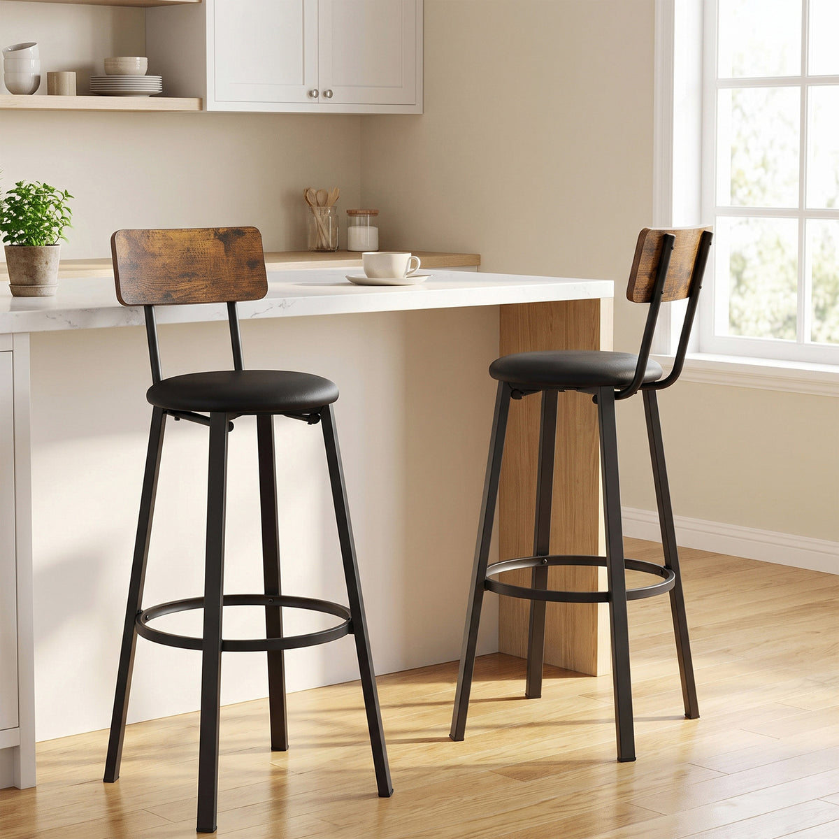 VASAGLE Bar Stools Set Of 2 Bar Stools PU Cover With Footrest Easy Assembly - Image 3