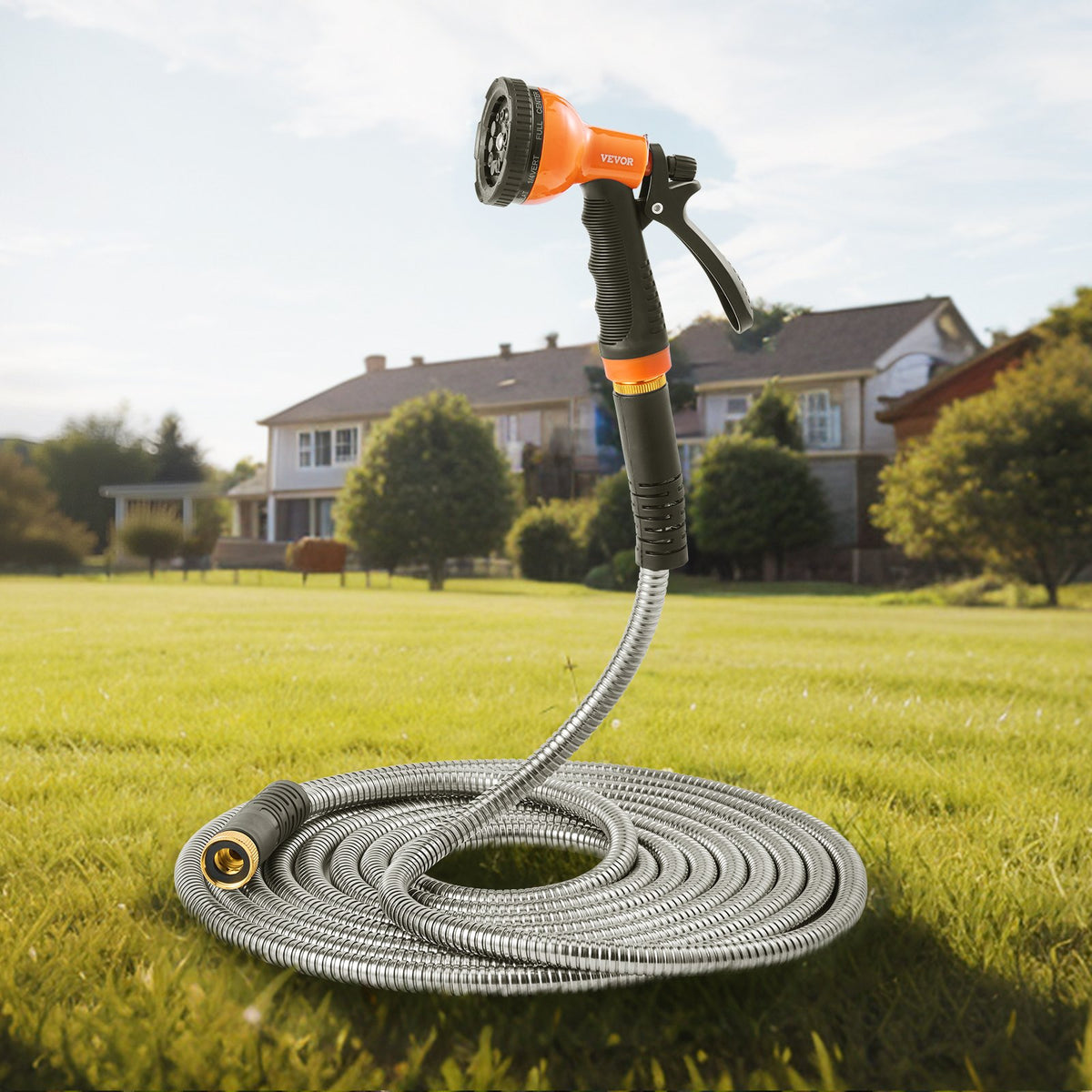 150ft metal garden hose water in use lifestyle