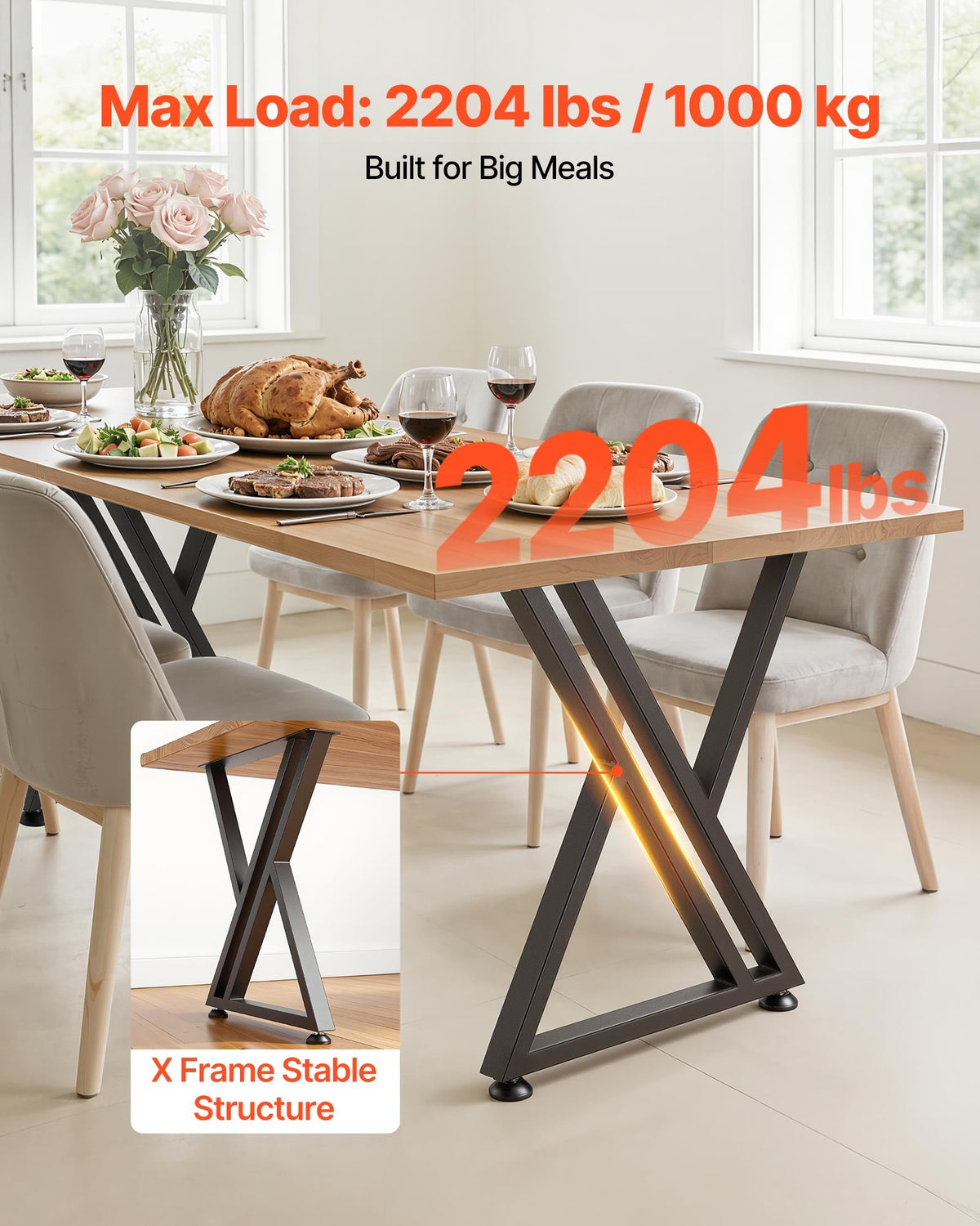 Table Legs 29.1" H X 24" W Steel Furniture Legs 2204 Lbs Max Load Heavy - Image 4