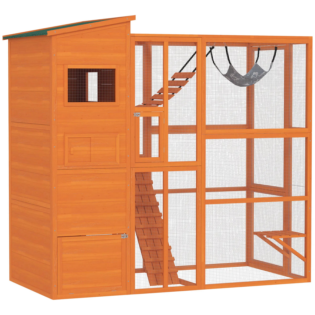 76" Catio Outdoor Cat Enclosure with Cat Condo Jumping Platforms Ladder - Image 3