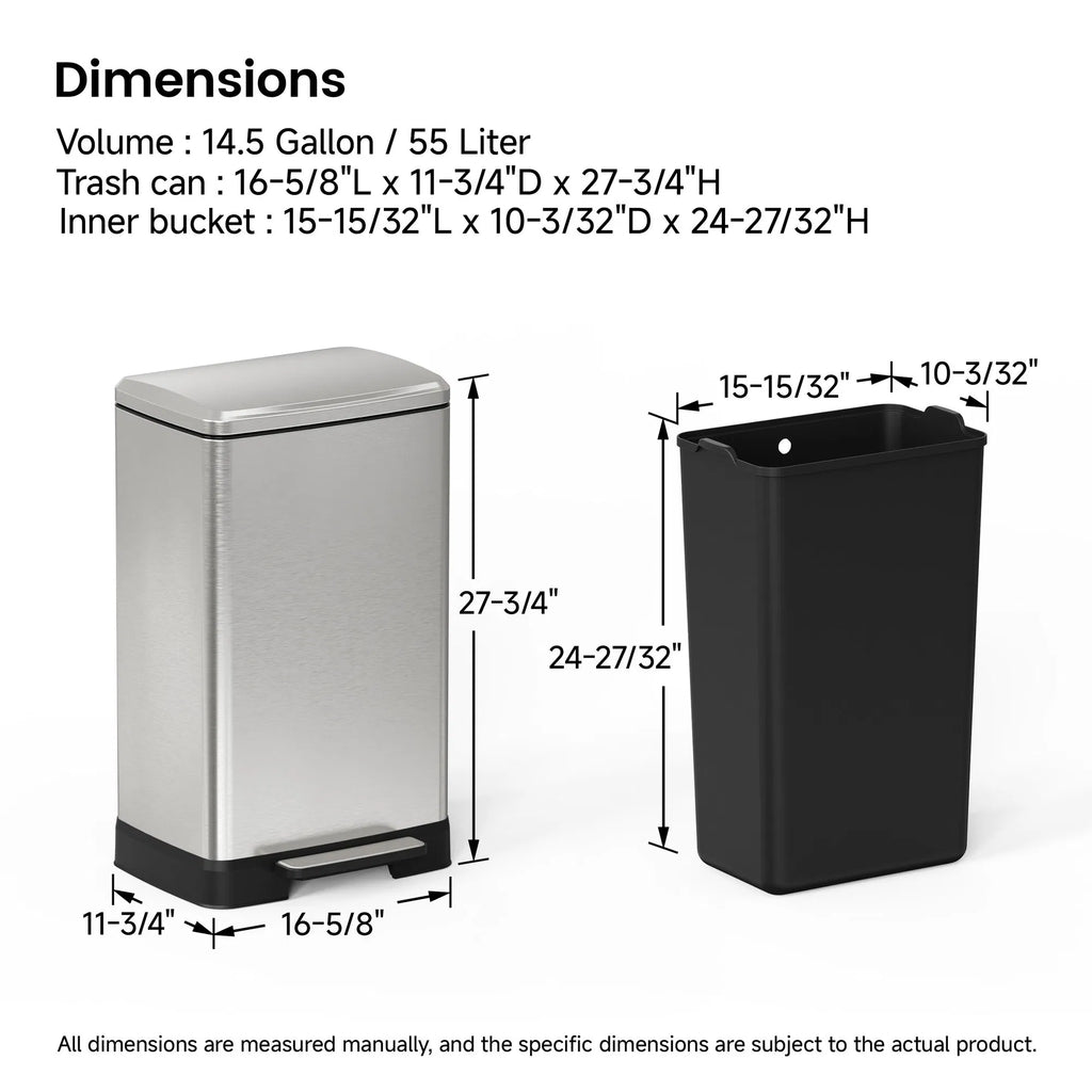 Brushed Nickel 14 Gallons Pedal Trash Can with Soft Close Lid Removable Inner - Image 5