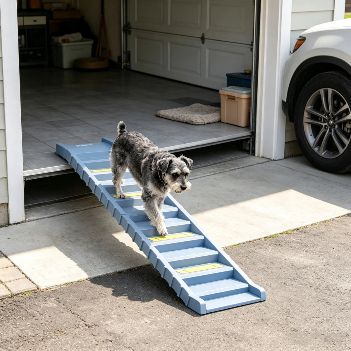 Gray Portable Dog Ramp Foldable Stairs for Medium Small Dogs to Get on Car Truck SUV - Image 5