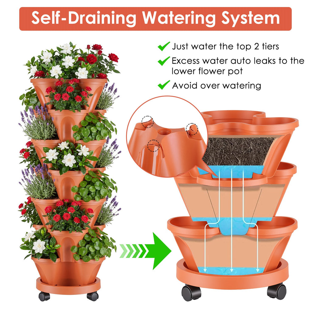 7 Tier Stackable Vertical Planter With Wheels Strawberry Planter Tower Space